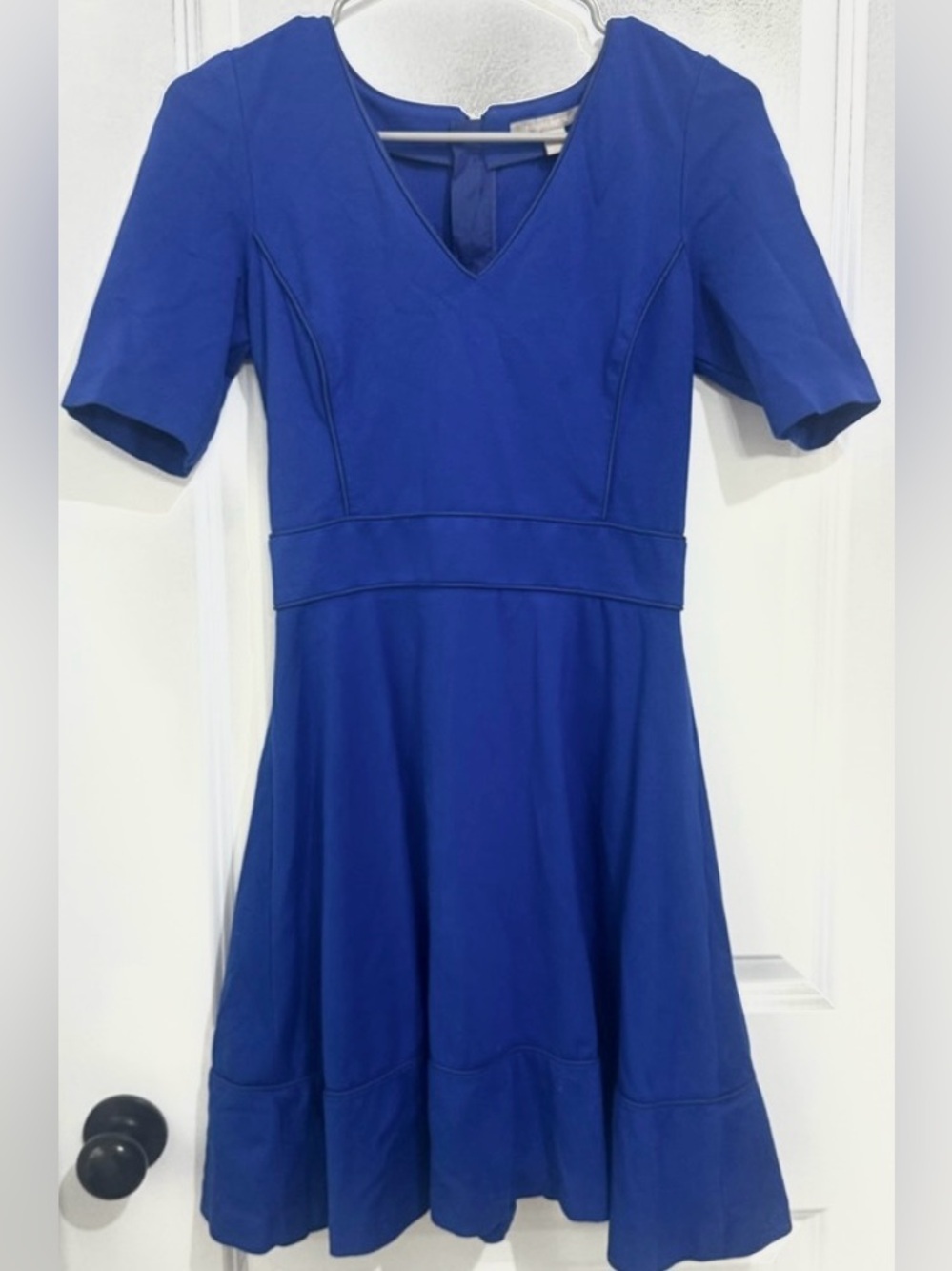 Banana Republic Women's Blue Fit & Flare Skater Dress Short Sleeve Size 4 - Picture 2 of 7